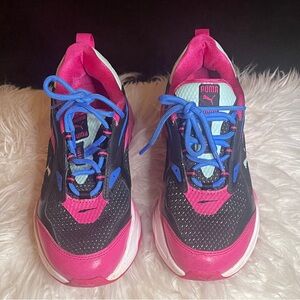 Puma Black and Pink Athletic Shoes with Blue Accents